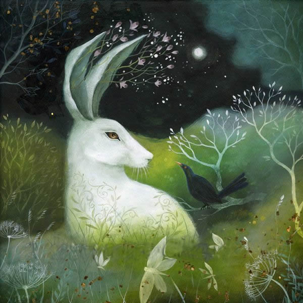 Jade and Moss Hare Greetings Card by Amanda Clark