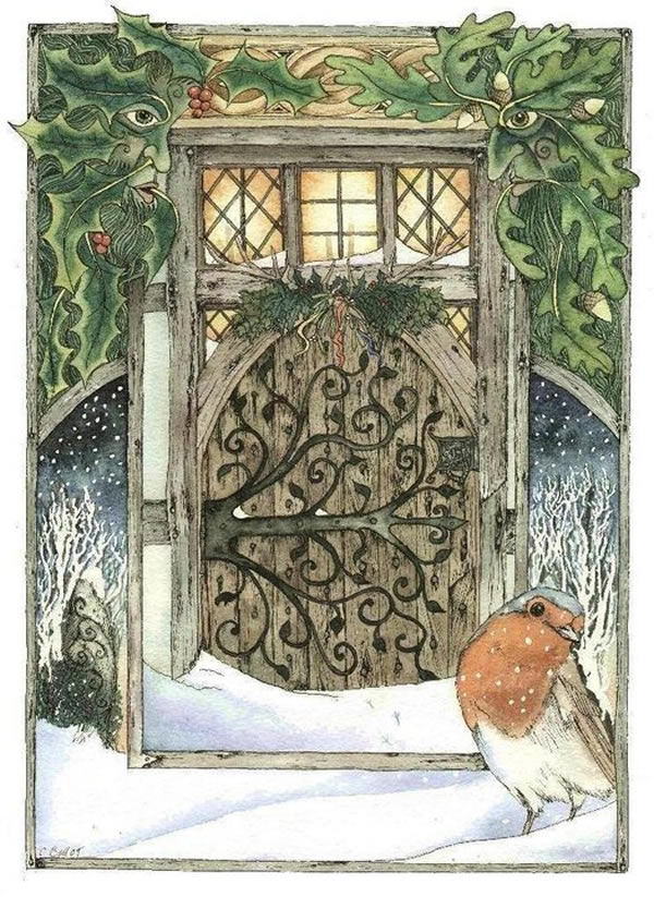 Solstice Door Yuletide Card by Christopher Bell