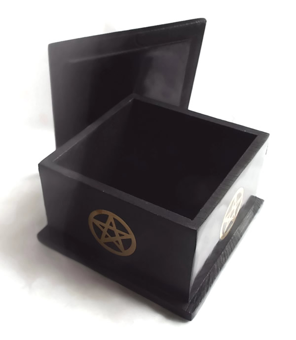 Large Square Black Stone Box with Pentacles Inside